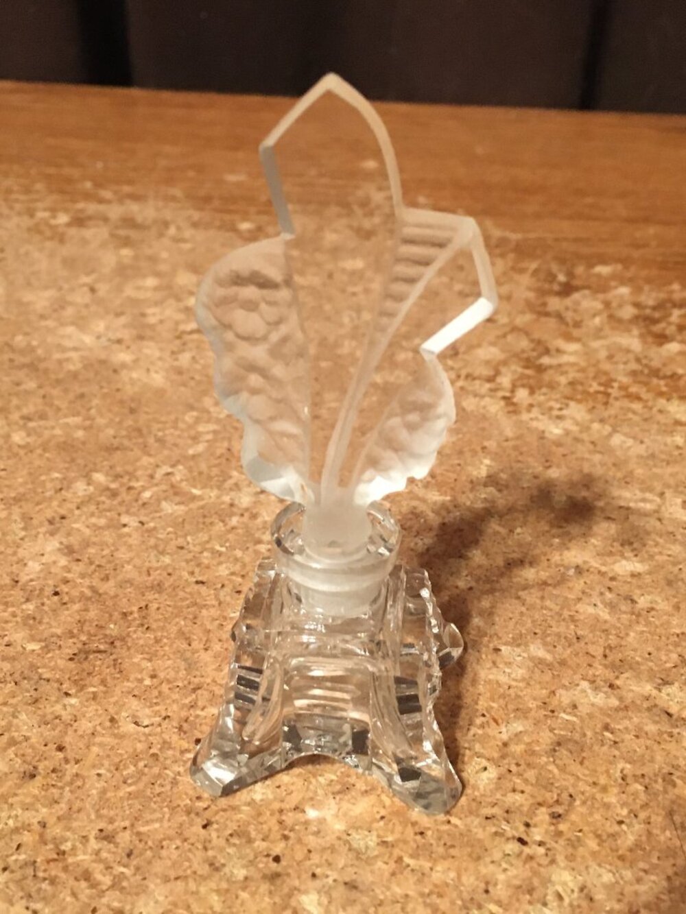 ANTIQUE ART DECO WHEEL CUT CRYSTAL PERFUME BOTTLE CZECH GLASS